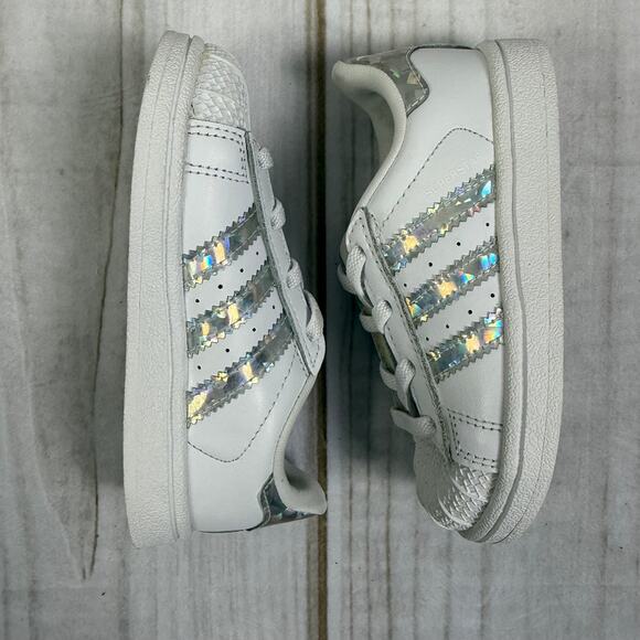 Adidas Superstar Iridescent Stripe Toddler Sneakers Size 7C - Picture 4 of 7